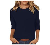Women's Summer Dress with Sleeves Casual Loose Fit Crew Neck Cute Solid Tunic Tops with Three Quarters White Lace Top, navy, XL