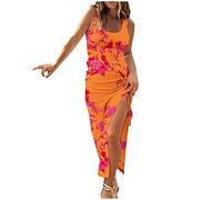 Women's Summer Dresses Casual Long Dress Sleeveless Elegant Wrap Dress Side Split Party Holiday Striped Tank Vacation Beach Style Boho Ribbed Maxi Dresses
