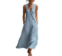 Womens Summer Dresses Cotton Linen Long Dress Sleeveless Elegant Plus Size Loose Comfy with Pockets for Women UK Lounge Indian Wedding Guest Formal Cocktail Cowgirl Interview Outfits 1930S