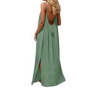 Womens Summer Dresses Flowy Backless Cami Dresses UK Sleeveless Sling Maxi Dress Ladies Elegant Dress Long Lounge Beach Sundress Adjustable Back Tie Solid Dress Boho Vacation Homewear Holiday Green M