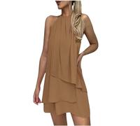 Women's Summer Dresses Halter Neck Beach Dress Irregular Sexy Mini Dress Solid Color Loose Sleeveless Sundress Bohemian Dresses Ladies Beach Cover Ups Boho Off Shoulder Casual Holiday Dress
