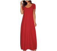 Womens Summer Dresses Plus Size Dress Wedding Guest Occasion 1940s Dress Midi Casual Short Sleeve V Neck Swing Casual Bohemian Petite Dresses for Women UK Party Beach Vacation Clothes Red