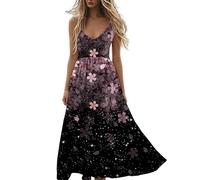 Womens Summer Dresses Plus Size Dress Wedding Guest Occasion 1940s Dress Midi Casual Sleeveless V Neck Swing Casual Bohemian Petite Dresses for Women UK Party Beach Vacation Clothes
