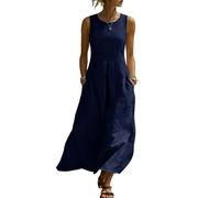 Women's Summer Dresses Plus Size Ladies Indian Cotton Linen Dresses Casual Loose Fit Boho Tank Dress Elegant Swing A-Line Tunic Smock Sundress Wedding Guest Beach Holiday Travel Party A-Navy
