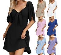Womens Summer Dresses Short Sleeve Deep V-Neck Twist Front Mini Dress High Waist Swing Dresses Solid Elegant Dress Wrap Dance Party Dress Clubwear Daily Going Out Casual Dress Black