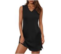 Women's Summer Dresses Short Sleeve Knee-Length V Neck Beach Loose Dress Holiday Essentials Sleeveless Tank Midi Dresses Casual A-Line Split Sundresses Loungewear Basics Clothes Black