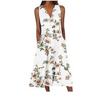 Women's Summer Dresses Sleeveless V-Neck Long Dress Clearance Bohemian Summer Beach Dress Casual Tank T-Shirt Dress with Pockets Baggy Loose Vintage Floral Printed Midi Dress Long Tunic Holiday Dress