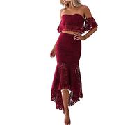 Women's Summer Dresses Solid Colour Short-Sleeved Lace Dress Breastless Backless Temperament Pencil Skirt Two-Piece Female Dress Burgundy