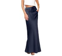 Womens Summer Dresses Womens Daily Casual Elegant Solid Color A Skirt Elastic Waist Skirt Maxi Dresses for Women (Navy, XXL)