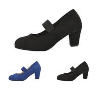 Women's Summer Elegant Mary Jane Shoes Chunky High Heels Block Heel, Black (black 3), 7 UK