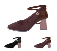 Women's Summer Elegant Mary Jane Shoes Chunky High Heels Block Heel, Brown4, 4 UK
