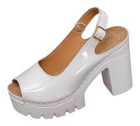 Womens Summer Extra Wide Fit Block Heel Shoes Thick High Heeled Sandals With Solid Color Temperament Versatile Border European And Black Sandles Ladies Sandals Size 8 Wide (White,5.5)