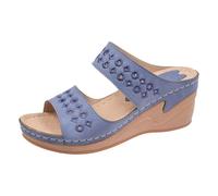 Women's Summer Extra Wide Fit Chunky Sandals Women Sandals Wear Non Breathable Light Large Size Shoes Retro Shoes Glitter Sliders Womens Slippers Size 7.5 (Blue,5.)