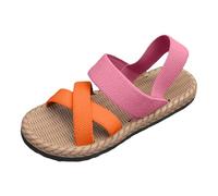 Women's Summer Extra Wide Fit Flat Sandals Ladies Sandals Summer Flat Bottom Student Roman Female Round Head Breathable Soft Bottom Beach Black Sliders Size 7 Yellow Slippers for (Red, 5)