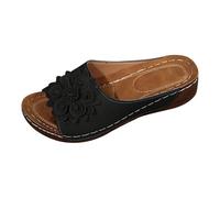 Womens Summer Extra Wide Fit Flat Sandals Thick Bottom Slope And Fashion Outside Wearing Open Toed Square Head Cold Drags Women's Shoes Korean Denim Rubber Slippers Women Size 5 Womens (Black, 7.5)