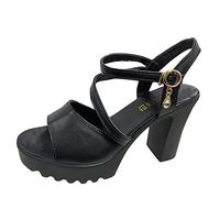 Womens Summer Extra Wide Fit Low Heel Shoes Color High Solid Sandals Women Platform Mouth Buckle Heel Fish Thick Women's sandals Gold Sandels Wide Fit for Size 7 (Black,5)