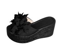 Women's Summer Extra Wide Fit Platform Sandals Summer Thick Bottom A Flower Slippers Hundred With Height Increase Outside Wear Beach Slippers Slipper Sliders Women White Stuff Ladies (Black, 39)