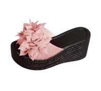 Women's Summer Extra Wide Fit Platform Sandals Summer Thick Bottom A Flower Slippers Hundred With Height Increase Outside Wear Beach Slippers Slipper Sliders Women White Stuff Ladies (Pink, 38)