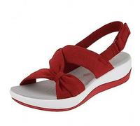 Womens Summer Extra Wide Fit Platform Sandals Summer Women Sandals Breathable Shoes Large Size Bow Knot Heels Fashion Roman Red Flat for Women Ladies Sandles (Red,7)