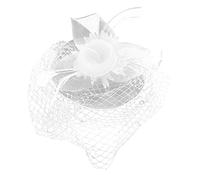 Womens Summer Fashion Feathers Clip Half Covered Mesh Hats Novelty Stage Performance Veils Evening Dress Party Accessories for Girls White