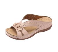 Women's Summer Fashion Leather Flower Openwork Slippers Outdoor Beach Slippers Bargain Women's Shoes, pink, 8.5 UK