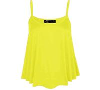 Ladies Cami Swing Vest Sleeveless Strappy Top Womens Summer Fashion Plain Printed Cami Sole Shirt Yellow UK 24-26