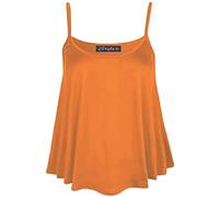 Women's Summer Fashion Relaxed Fit Plain and Printed Cami Sole Sleeveless Shirt Ladies Flared Cami Swing Vest Stretch Sleeveless Strappy Neck Top Orange UK 16-18