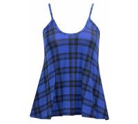 Women's Summer Fashion Relaxed Fit Plain and Printed Cami Sole Sleeveless Shirt Ladies Flared Cami Swing Vest Stretch Sleeveless Strappy Neck Top Blue Tartan UK 16-18