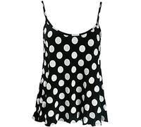 Women's Summer Fashion Relaxed Fit Plain and Printed Cami Sole Sleeveless Shirt Ladies Flared Cami Swing Vest Stretch Sleeveless Strappy Neck Top Polka Dot UK 12-14