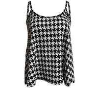 Ladies Cami Swing Vest Sleeveless Strappy Top Womens Summer Fashion Plain Printed Cami Sole Shirt Dogtooth UK 16-18