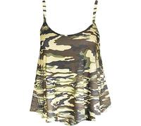Women's Summer Fashion Relaxed Fit Plain and Printed Cami Sole Sleeveless Shirt Ladies Flared Cami Swing Vest Stretch Sleeveless Strappy Neck Top Green Camouflage UK 16-18