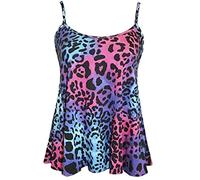 Women's Summer Fashion Relaxed Fit Plain and Printed Cami Sole Sleeveless Shirt Ladies Flared Cami Swing Vest Stretch Sleeveless Strappy Neck Top Multi Leopard UK 20-22