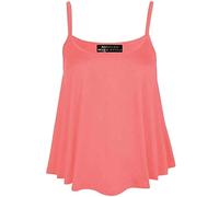 Women's Summer Fashion Relaxed Fit Plain and Printed Cami Sole Sleeveless Shirt Ladies Flared Cami Swing Vest Stretch Sleeveless Strappy Neck Top Coral UK 24-26