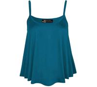 Women's Summer Fashion Relaxed Fit Plain and Printed Cami Sole Sleeveless Shirt Ladies Flared Cami Swing Vest Stretch Sleeveless Strappy Neck Top Teal UK 16-18