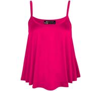 Women's Summer Fashion Relaxed Fit Plain and Printed Cami Sole Sleeveless Shirt Ladies Flared Cami Swing Vest Stretch Sleeveless Strappy Neck Top Cerise UK 16-18