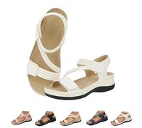 Women's Summer Fisherman Sandals, Open-Toe Platform Wedge Heel Leather Casual Shoes, Adjustable Ankle Strap(White,6 UK)