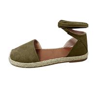 Women's Summer Flat Sandal - Comfortable Closed Toe Sandal Shoes Spartan Sandal Retro Vintage Walking Espadrilles Casual Shoe Openwork Breathable Nude Feet, Army Green, 8 UK