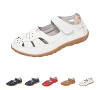 Women's Summer Flat Sandals, Closed Front Summer Shoes, Leather, Orthopaedic Soft Sole, Lightweight Sandals, Wide Feet, Breathable Sports Sandals, Non-Slip Trekking Sandals, 01 white, 2 UK
