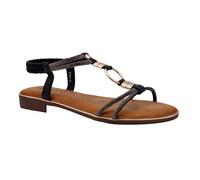 Women's Summer Flat Sandals - Embellished Rhinestone T-Strap Gladiator Sandals with Elastic Ankle Strap for Casual Dressy Wear, Black, UK 5