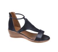 Women's Summer Flat Sandals - Women's Summer Mid Band, Ankle Strap, Open Toe, Thin Sole, Brown Black, Daily Walking, Sea Travel, Soft Footwear, Black, 8 UK