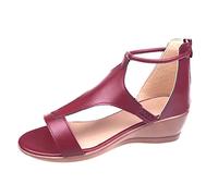 Women's Summer Flat Sandals - Women's Summer Mid Band, Ankle Strap, Open Toe, Thin Sole, Brown Black, Daily Walking, Sea Travel, Soft Footwear, Wine, 8.5 UK