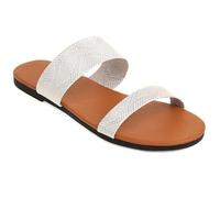 Women's Summer Flat Slip On Sandals Dual Strap Casual Slides Round Toe Beach Style Shoes for Vacation Travel & Relaxed Home Time,White,3 UK