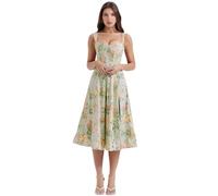 Women's Summer Floral Boho Dress Square Neck Strappy Swing a Line Beach Long Maxi Dress (Color : Green, Size : XL)
