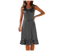 Women's Summer Flowy Dress, Beach Dress, Floral Print Sleeveless Round Neck, Casual, Chic and Elegant Ruffle Pleated Hem Knee Length Classic Slim Fit Temperament Holiday Dress