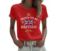 Women's Summer Fun British Afternoon Tea Shirt Printed Casual Tops Union Jack T-Shirt Womens UK Round Neck Short Sleeve Tshirt Holiday Clothes Ladies Casual Top