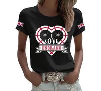 Women's Summer Fun British Afternoon Tea Shirt Printed Casual Tops Union Jack T-Shirt Womens UK Round Neck Short Sleeve Tshirt Holiday Clothes Ladies Casual Top Black
