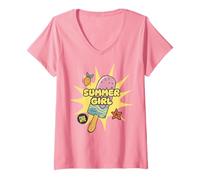 Womens Summer Girl Popsicle Pink Pastel Kawaii Beach Vibe Ice Cream V-Neck T-Shirt