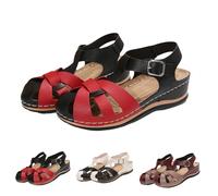 Womens Summer Gladiator Sandals Comfortable Beach Closed Toe Wide Width Wedges with Ankle Strap Dressy Slip on Trending Stylish Shoes Casual School Business Sandal (Black, 6.5)