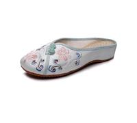 Womens Summer Handmade Hanfu Shoes Chinese Embroidered Backless Flat Slides Comfy Soft Soles Walking Slipper Sandals(Green,40)