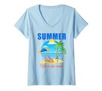 Womens Summer Here We Come - Family & Couples Summer Vacation Trip V-Neck T-Shirt